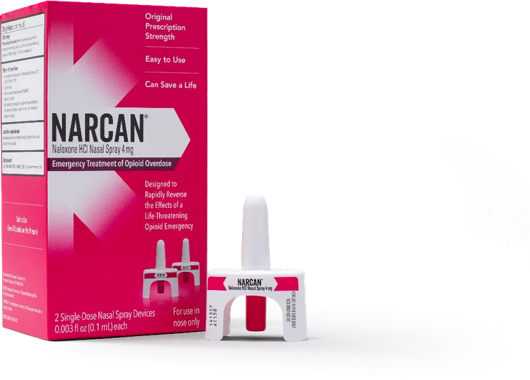 NARCAN naloxone HCl nasal spray 4 mg, carton and single-dose device